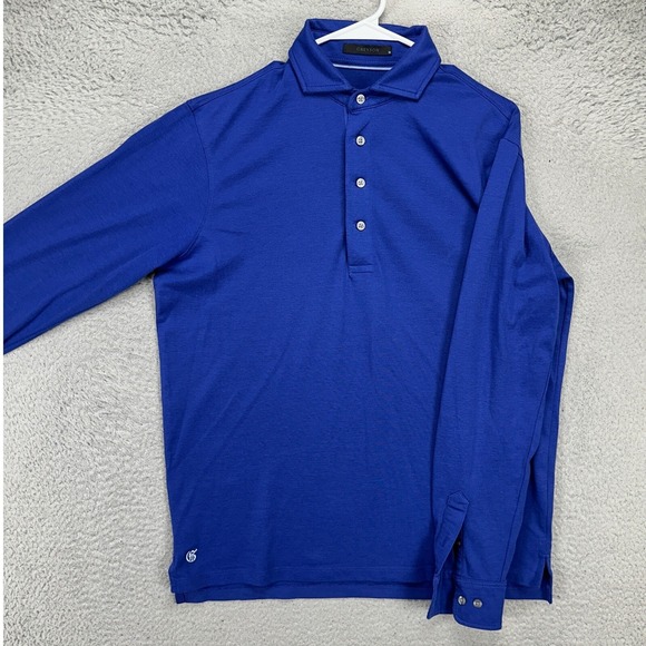 Greyson Mens Golf Polo Shirt Medium Blue Long Sleeve Logo Rugby Brrr Nylon Blend